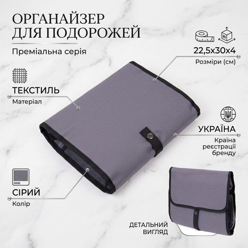 Дорожній органайзер для подорожей та особистих речей Vintage Сірий