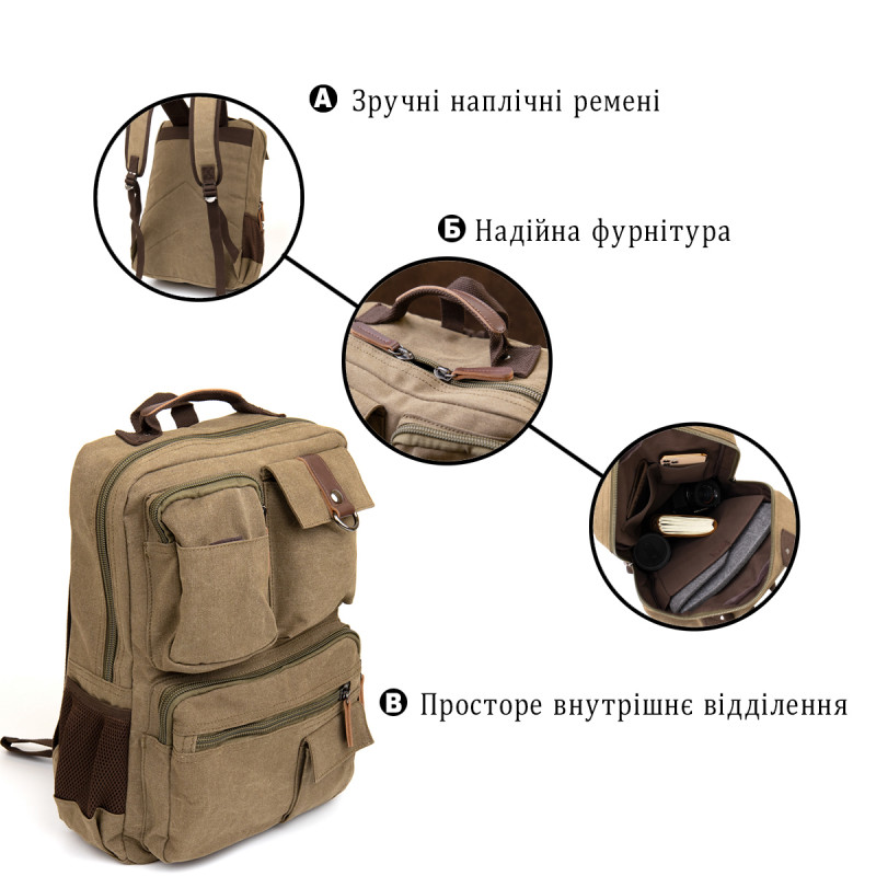 Рюкзак текстильный дорожный унисекс Vintage Оливковый