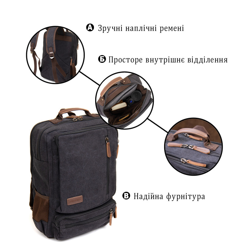 Рюкзак текстильный дорожный унисекс на два отделения Vintage Черный