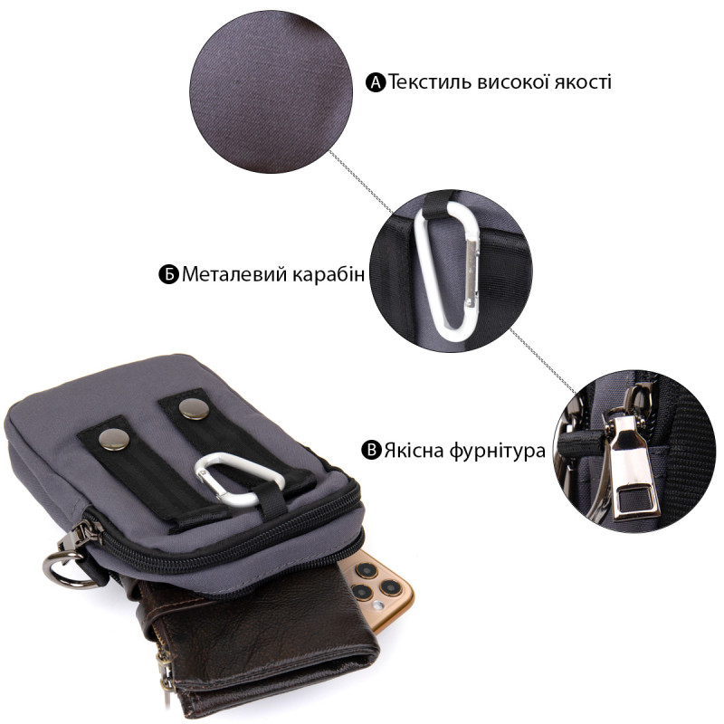 Сумка на пояс нейлон Vintage Сіра