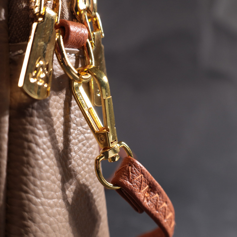 Сучасна сумка трапеція для жінок з натуральної шкіри Vintage Бежева