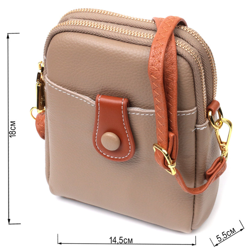 Сучасна сумка трапеція для жінок з натуральної шкіри Vintage Бежева