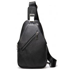 Сумка мужская слинг через плечо в зернистой коже Vintage Черная
