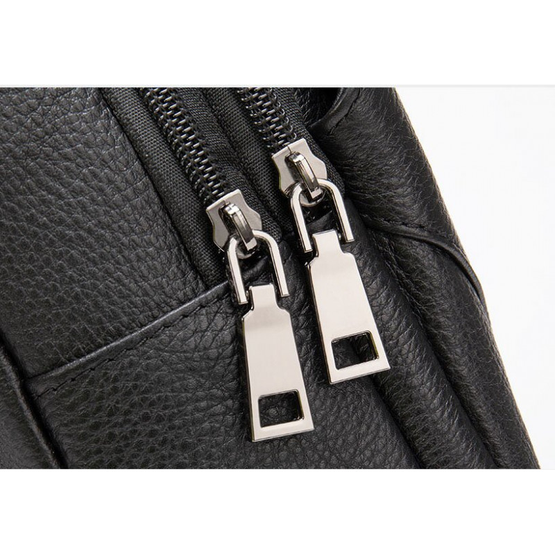 Сумка мужская слинг через плечо в зернистой коже Vintage Черная