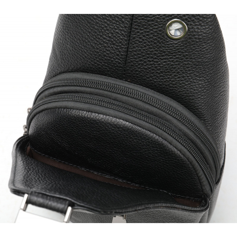 Сумка мужская слинг через плечо в зернистой коже Vintage Черная