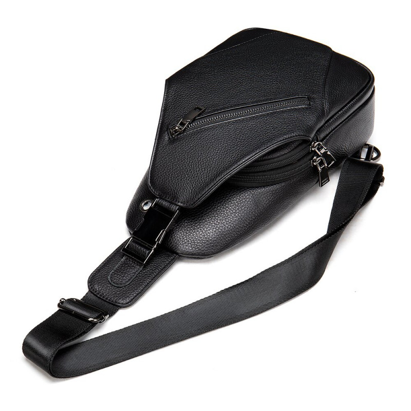 Сумка мужская слинг через плечо в зернистой коже Vintage Черная
