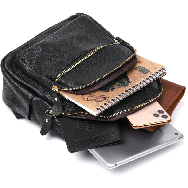 Шкіряний стильний жіночий рюкзак Vintage Чорний