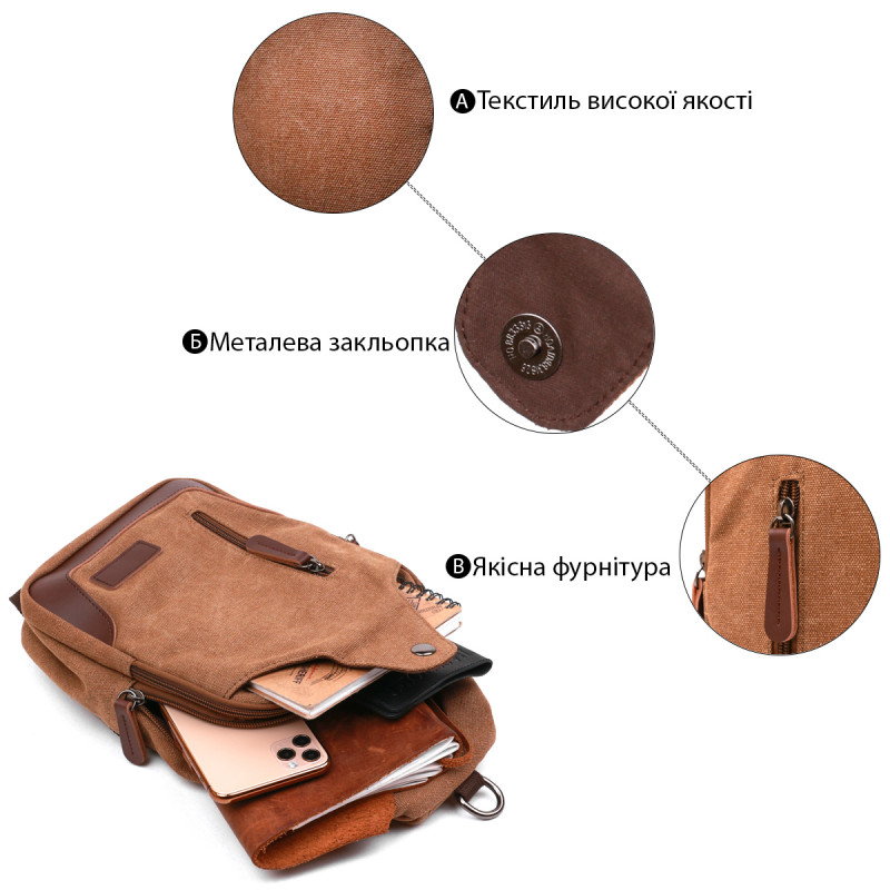 Практичная мужская сумка через плечо Vintage Коричневый