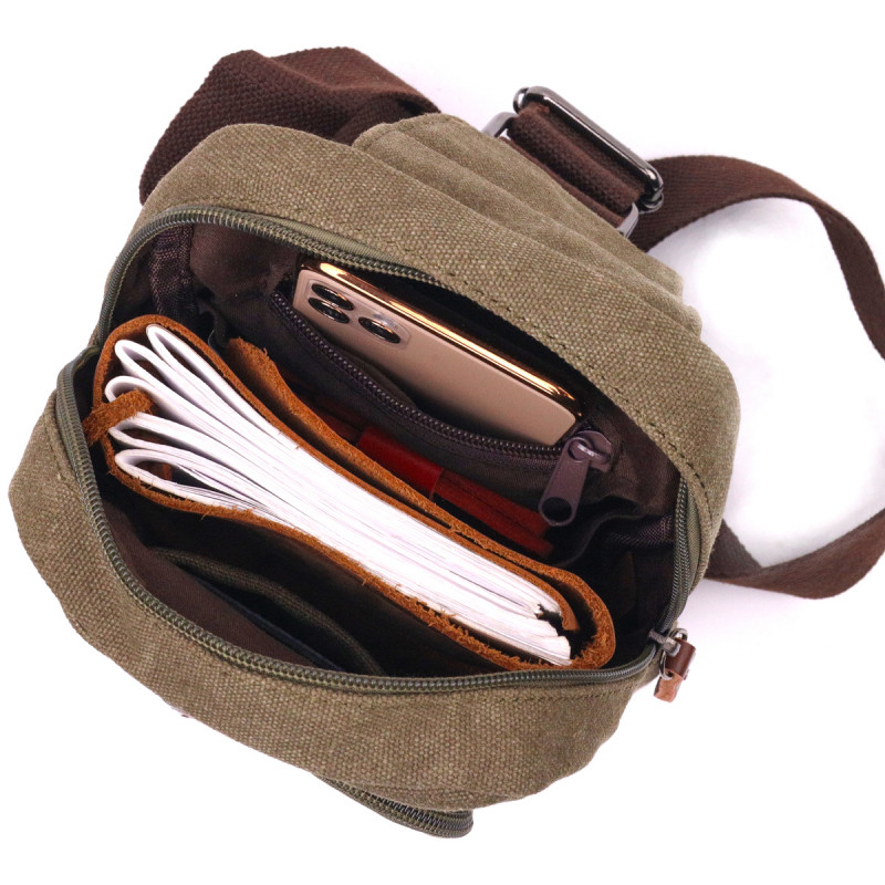 Сумка чоловіча через плече із щільного текстилю Vintage Оливкова