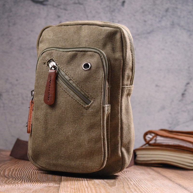 Сумка чоловіча через плече із щільного текстилю Vintage Оливкова