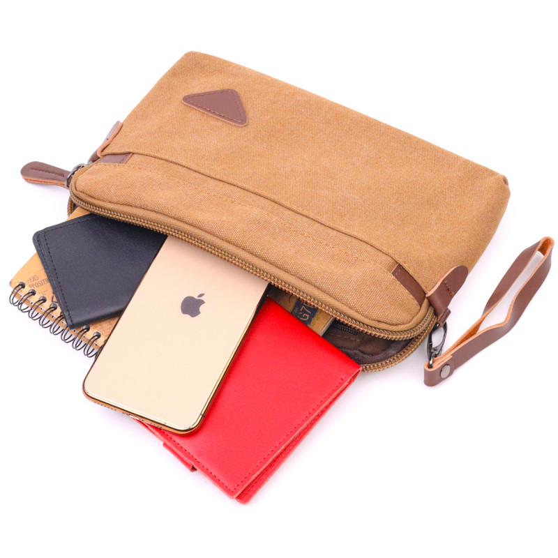 Практичная мужская барсетка из текстиля Vintage Коричневая