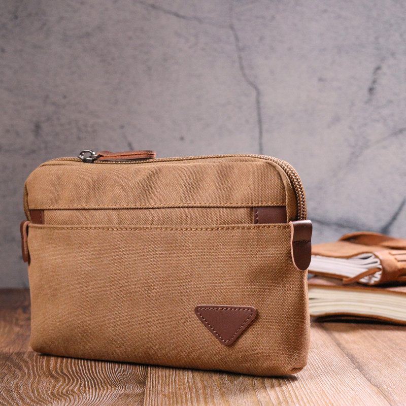 Практичная мужская барсетка из текстиля Vintage Коричневая