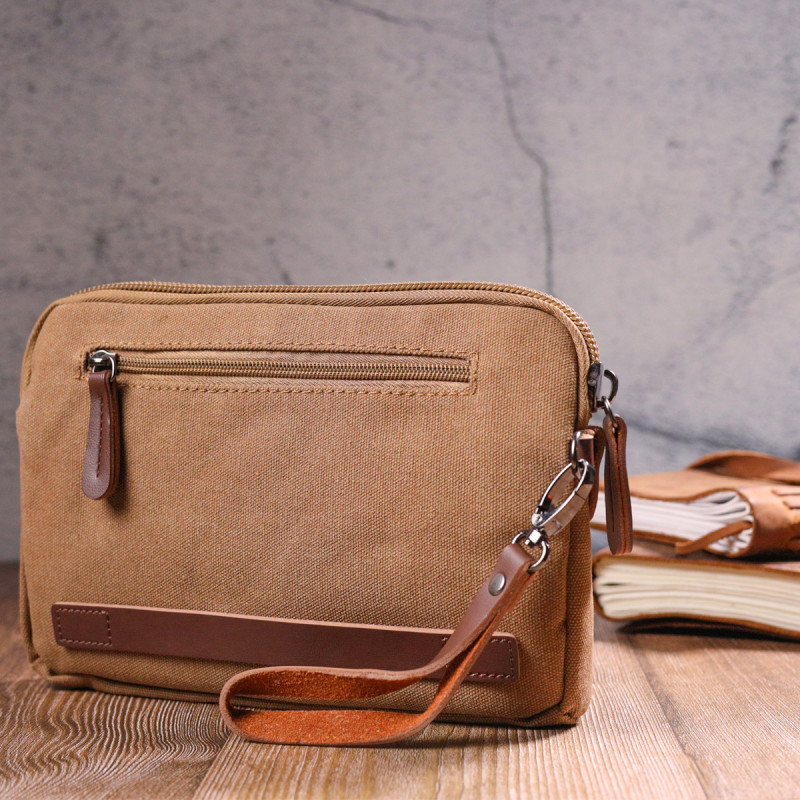Практичная мужская барсетка из текстиля Vintage Коричневая