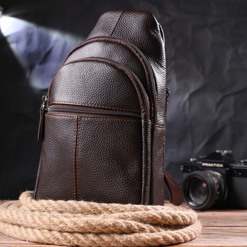 Зручна чоловіча сумка через плече з натуральної шкіри Vintage Коричнева