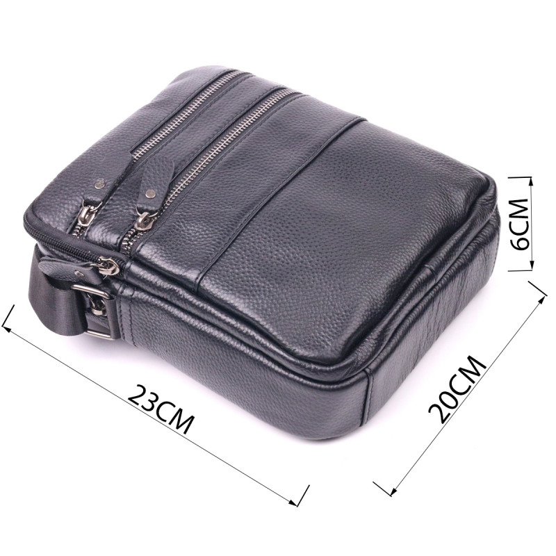 Стильна чоловіча сумка з натуральної зернистої шкіри Vintage Чорна