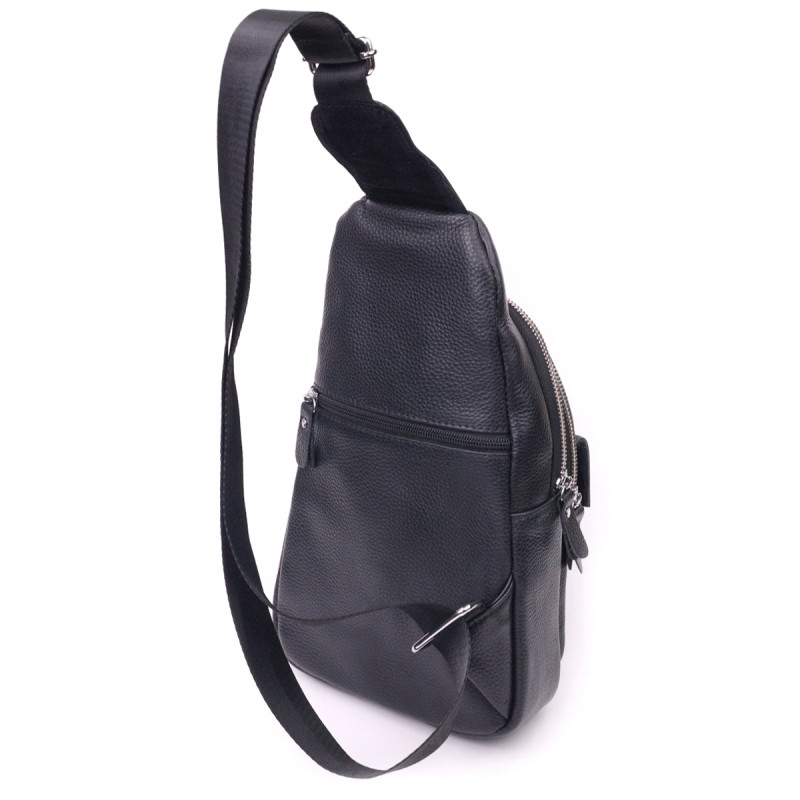 Стильна чоловіча сумка слінг із натуральної зернистої шкіри Vintage Чорний