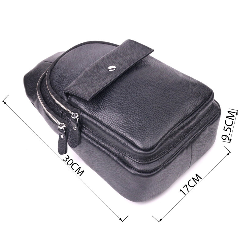 Стильна чоловіча сумка слінг із натуральної зернистої шкіри Vintage Чорний