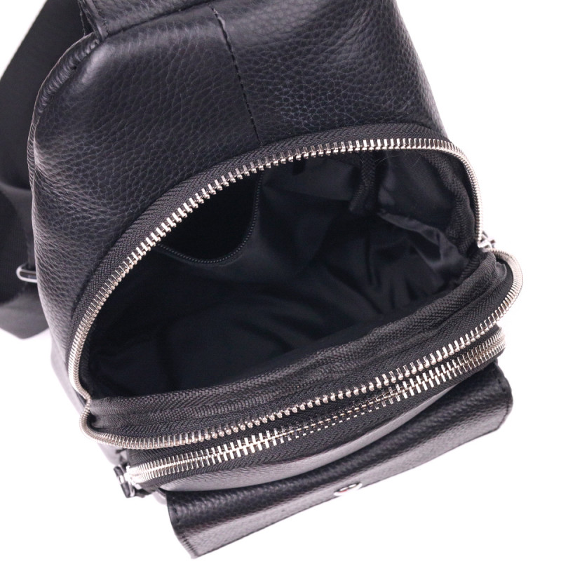 Стильна чоловіча сумка слінг із натуральної зернистої шкіри Vintage Чорний