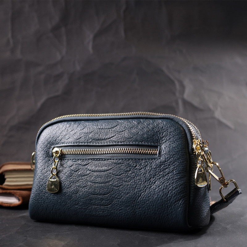 Модна сумка на два відділення з натуральної шкіри Vintage Синя