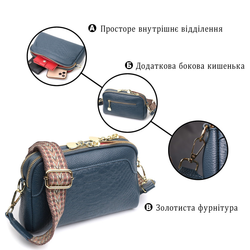 Модна сумка на два відділення з натуральної шкіри Vintage Синя