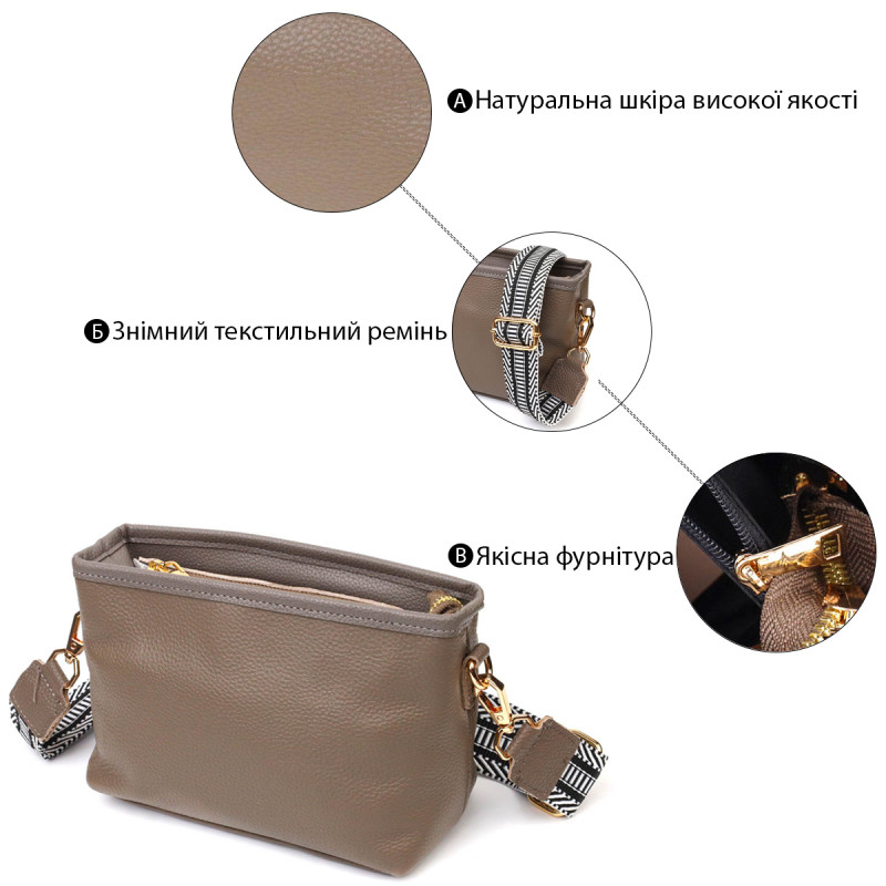 Компактна сумка на плече з натуральної шкіри Vintage Сіра