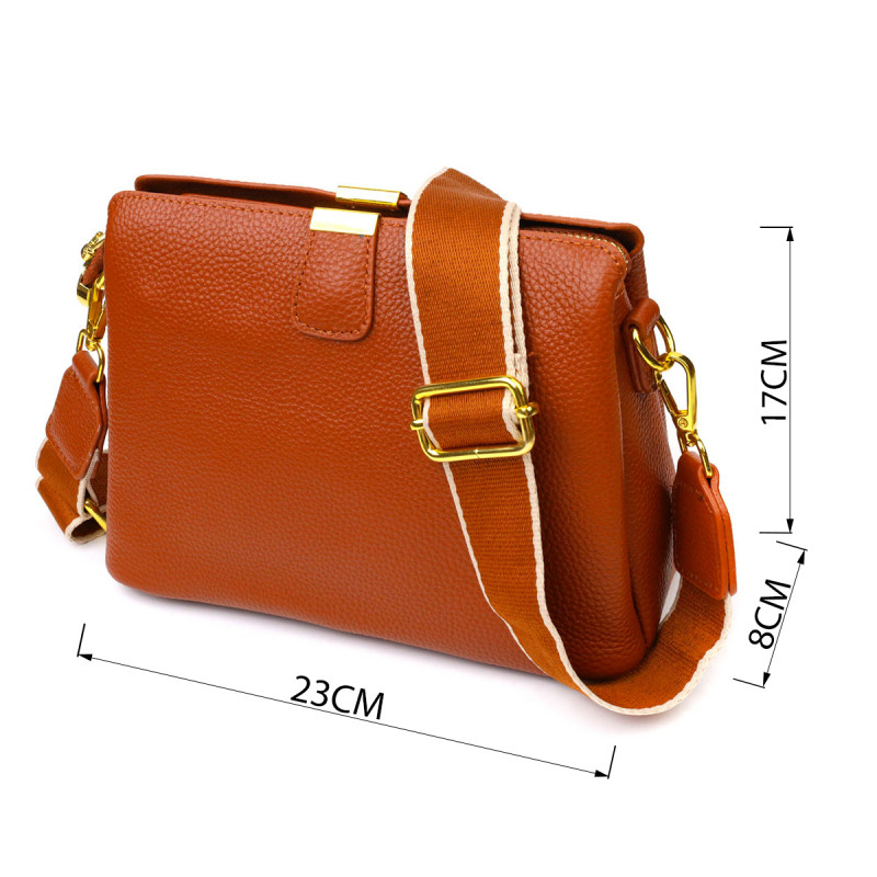 Стильная женская сумка на три отделения из натуральной кожи Vintage Рыжая