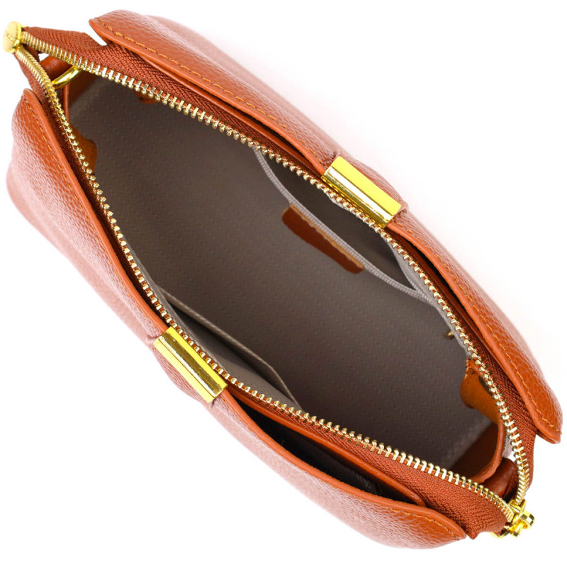 Стильная женская сумка на три отделения из натуральной кожи Vintage Рыжая
