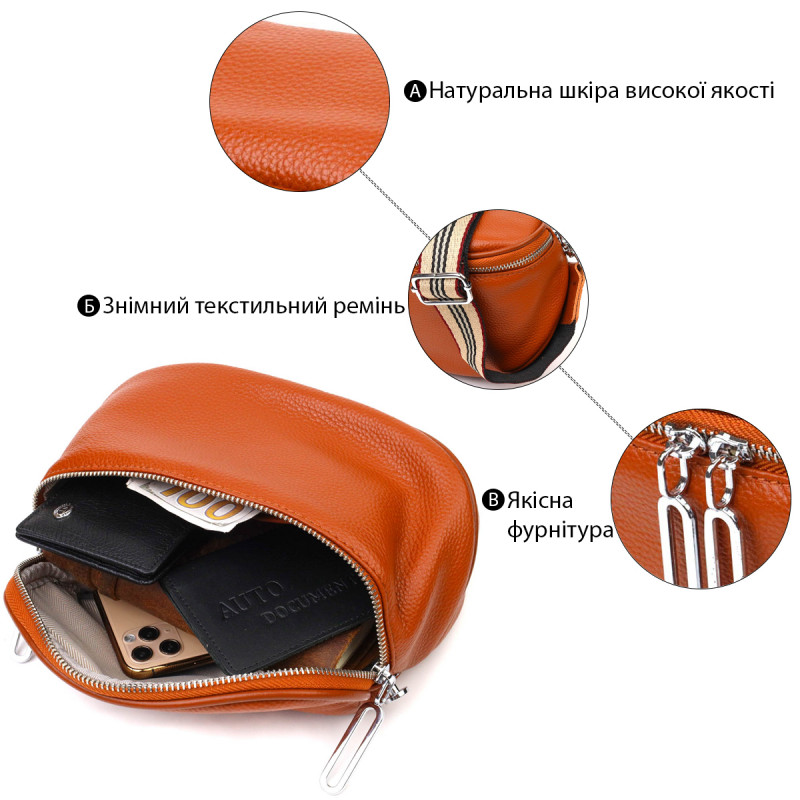 Стильная женская сумка через плечо из натуральной кожи Vintage Рыжая