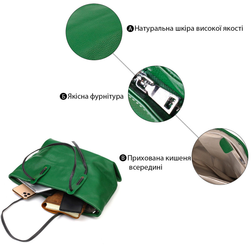 Сумка для женщин вместительная из натуральной кожи Vintage Зеленая