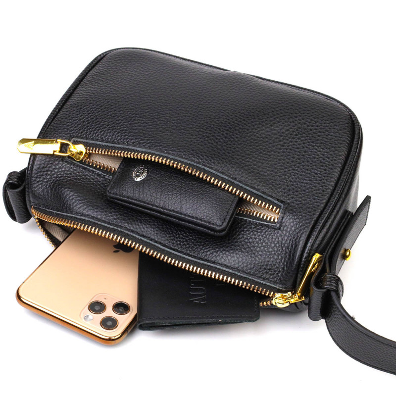 Современная сумка на плечо кросс-боди из натуральной кожи Vintage Черная