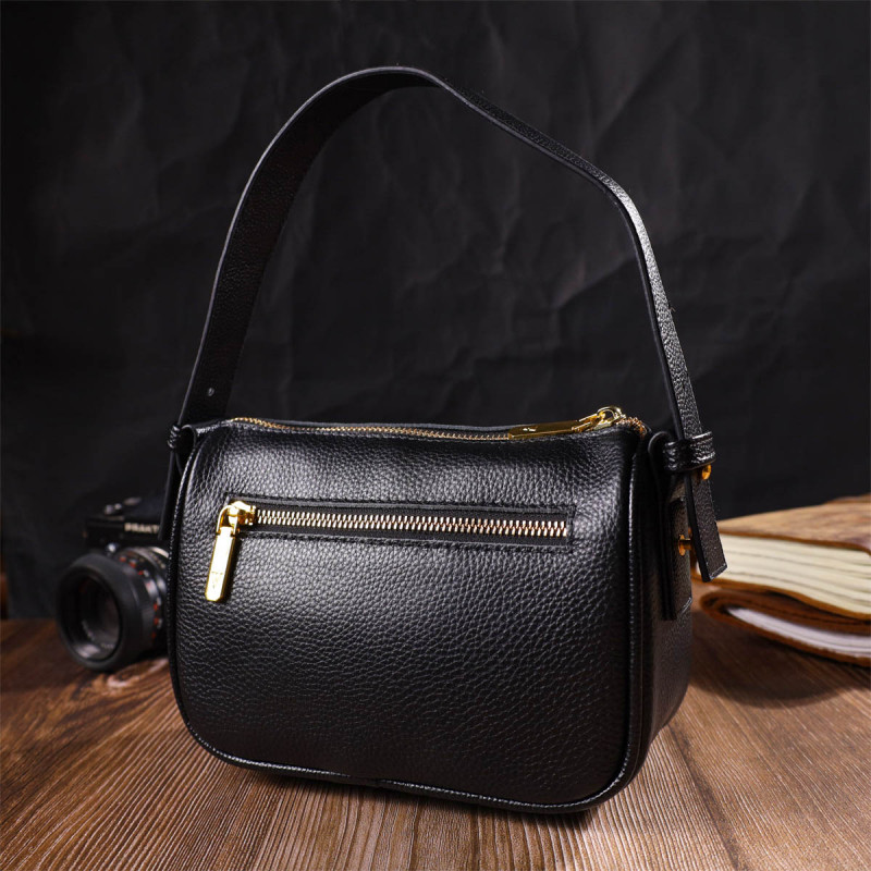 Современная сумка на плечо кросс-боди из натуральной кожи Vintage Черная