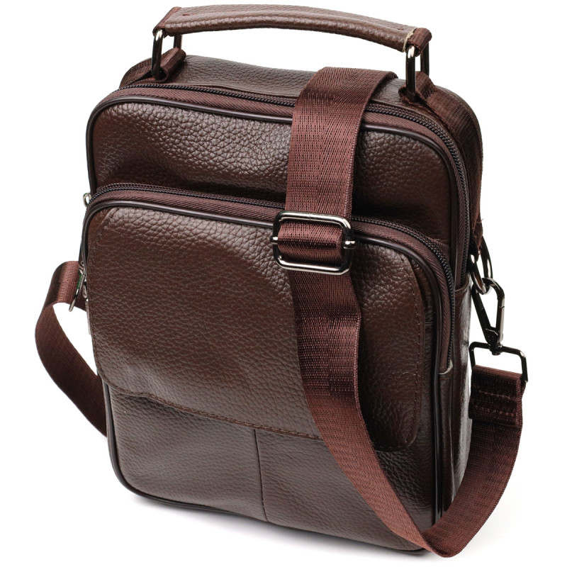 Стильний чоловічий месенджер з натуральної шкіри Vintage Коричневий