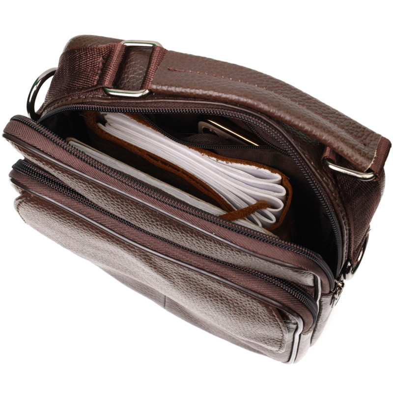 Стильний чоловічий месенджер з натуральної шкіри Vintage Коричневий