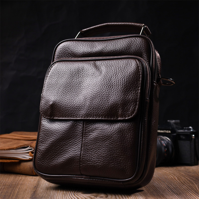 Стильний чоловічий месенджер з натуральної шкіри Vintage Коричневий