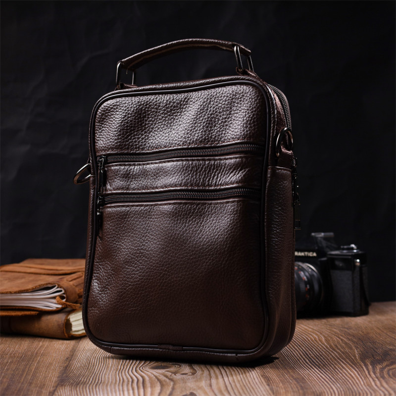 Стильний чоловічий месенджер з натуральної шкіри Vintage Коричневий