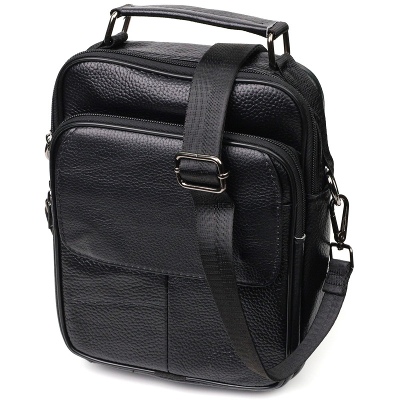 Практичний чоловічий месенджер із натуральної шкіри Vintage Чорний