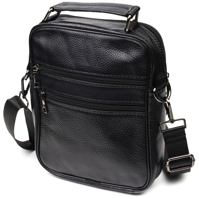 Практичний чоловічий месенджер із натуральної шкіри Vintage Чорний