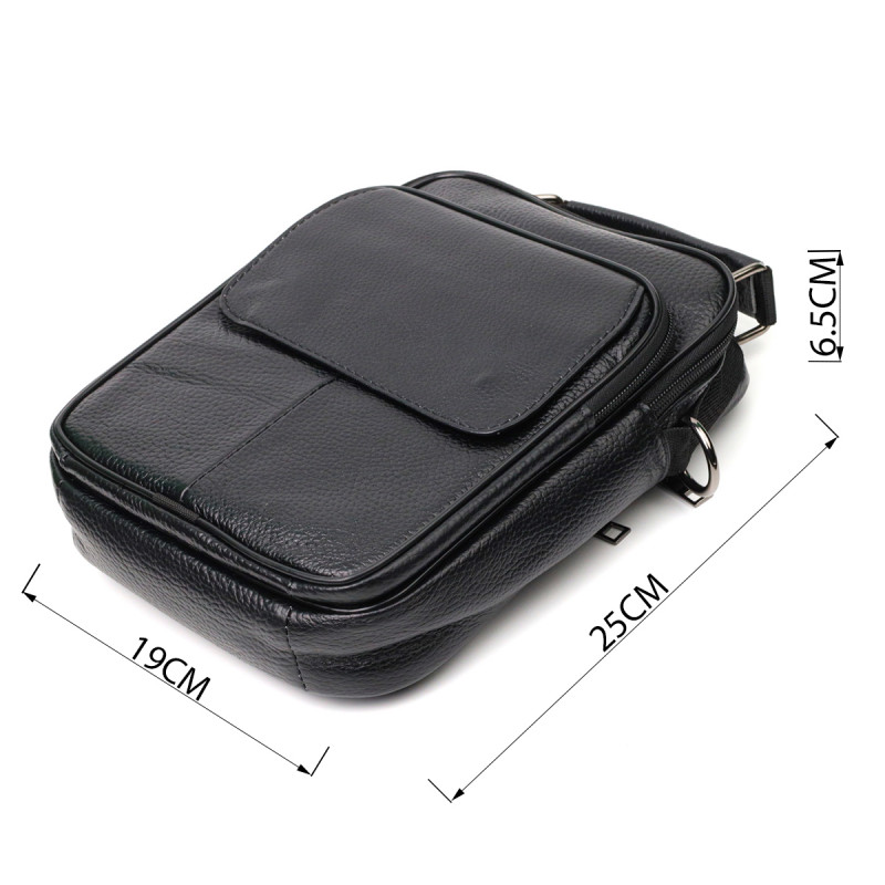 Практичний чоловічий месенджер із натуральної шкіри Vintage Чорний