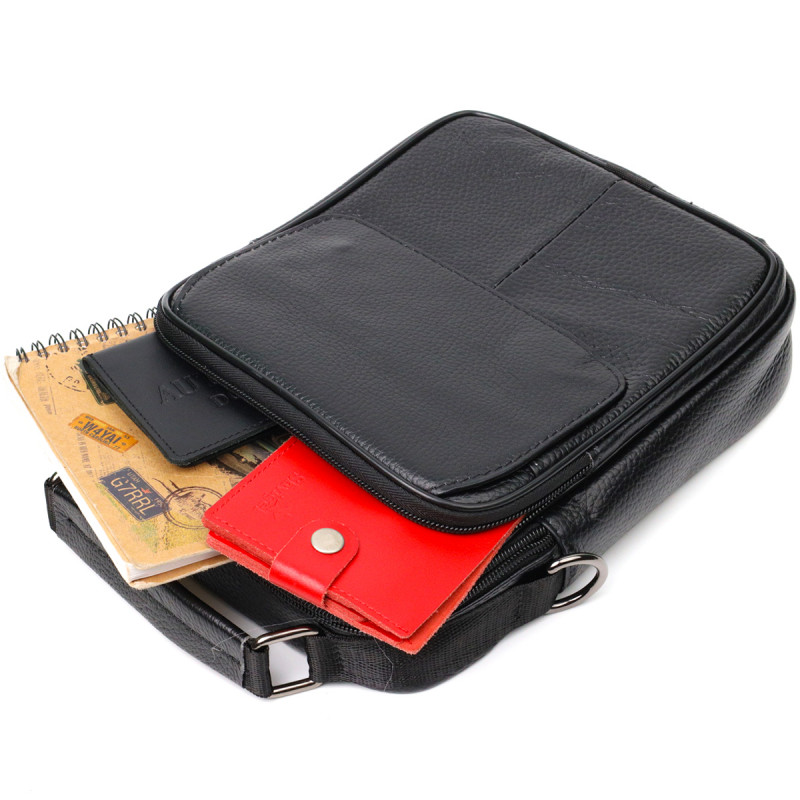 Практичний чоловічий месенджер із натуральної шкіри Vintage Чорний