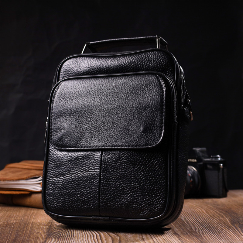 Практичний чоловічий месенджер із натуральної шкіри Vintage Чорний