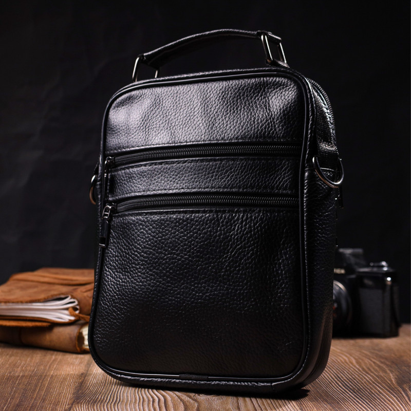 Практичний чоловічий месенджер із натуральної шкіри Vintage Чорний