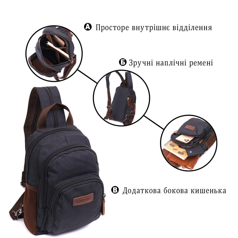 Интересный рюкзак из полиэстера с большим количеством карманов Vintage Черный