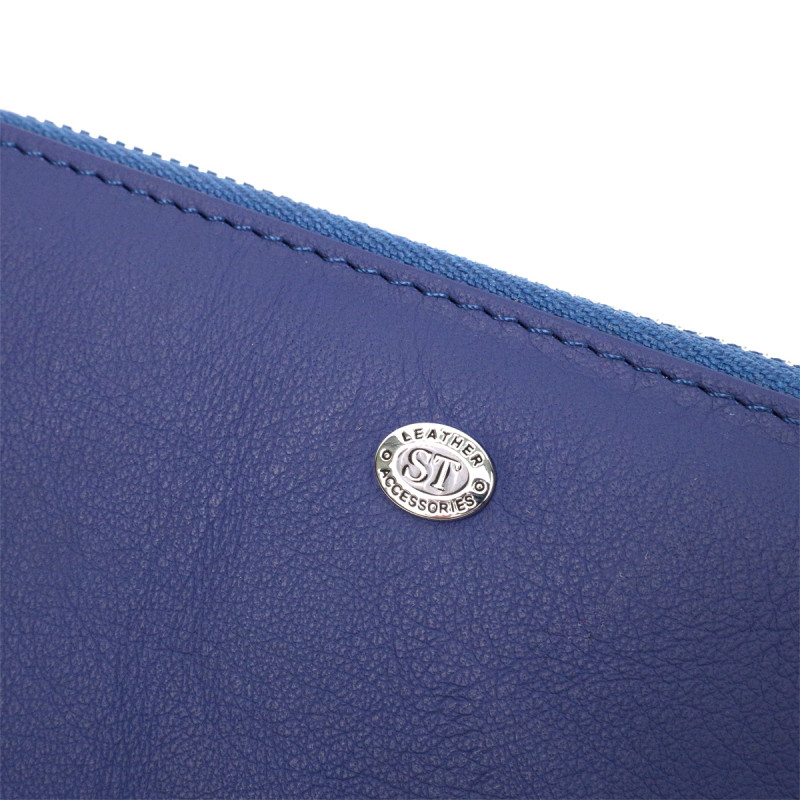 Вместительный женский кошелек-клатч с двумя отделениями на молниях ST Leather Синий