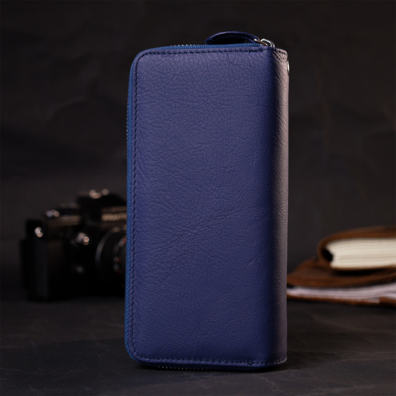 Вместительный женский кошелек-клатч с двумя отделениями на молниях ST Leather Синий