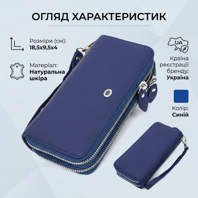 Жіночий гаманець клатч з натуральної шкіри для карток та купюр ST Leather Синій