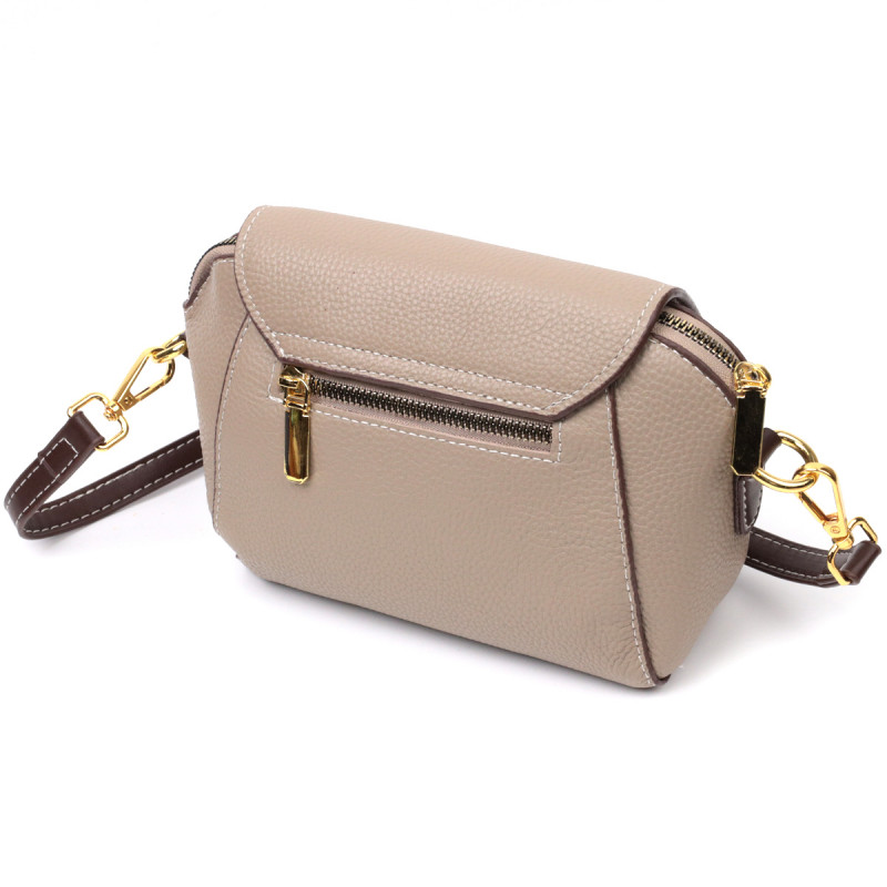 Стильная женская компактная сумка из натуральной кожи Vintage Бежевая