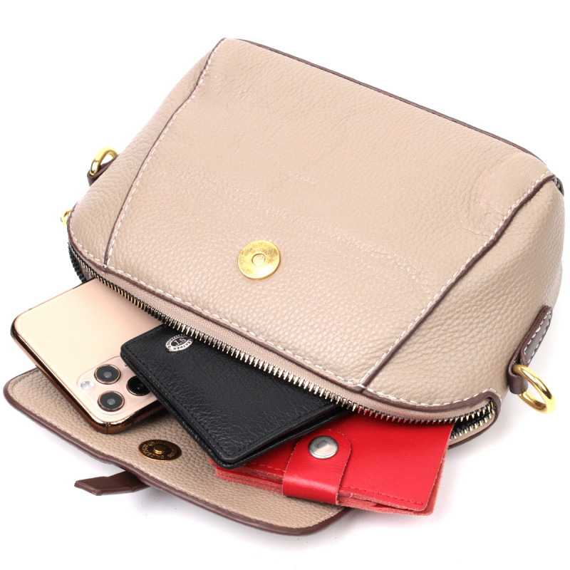 Стильная женская компактная сумка из натуральной кожи Vintage Бежевая