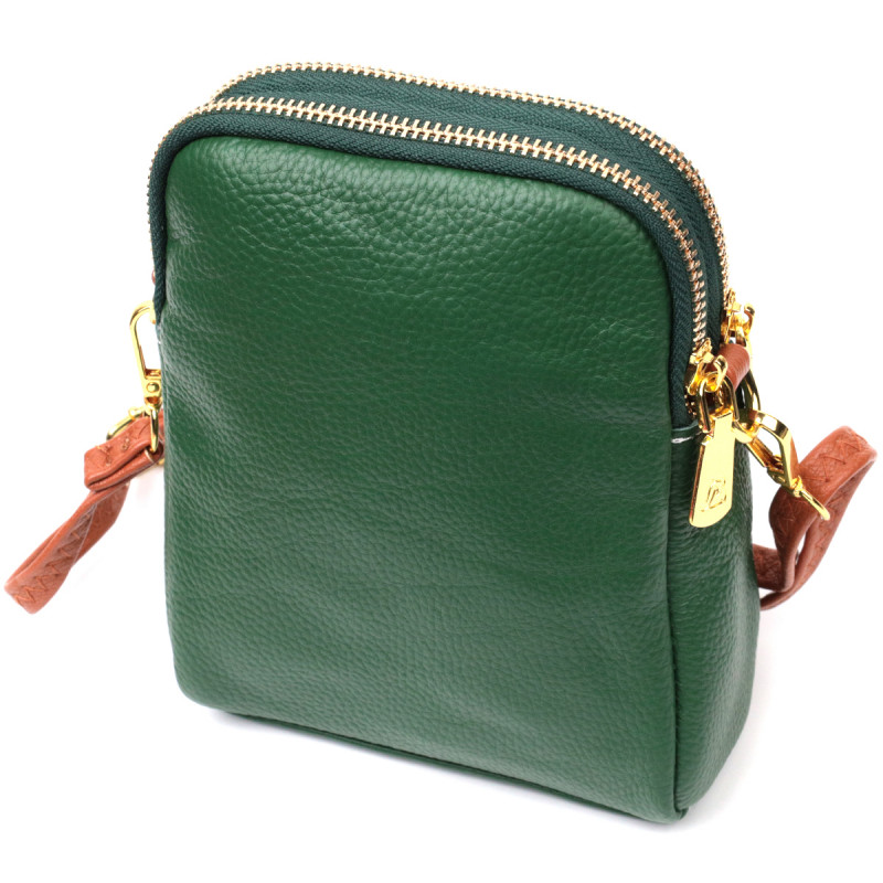 Небольшая сумка трапеция для женщин из натуральной кожи Vintage Зеленая
