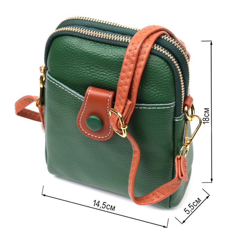 Небольшая сумка трапеция для женщин из натуральной кожи Vintage Зеленая