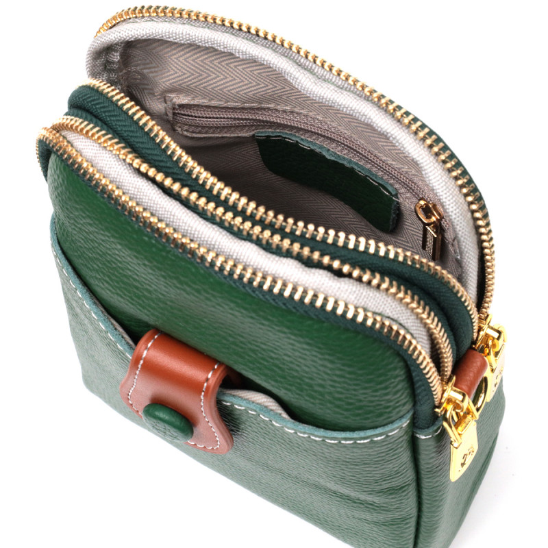 Небольшая сумка трапеция для женщин из натуральной кожи Vintage Зеленая